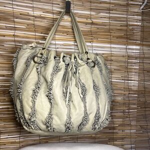 Errelleventidue vintage Designer Cream Hobo Bag with Fringed Stitching
